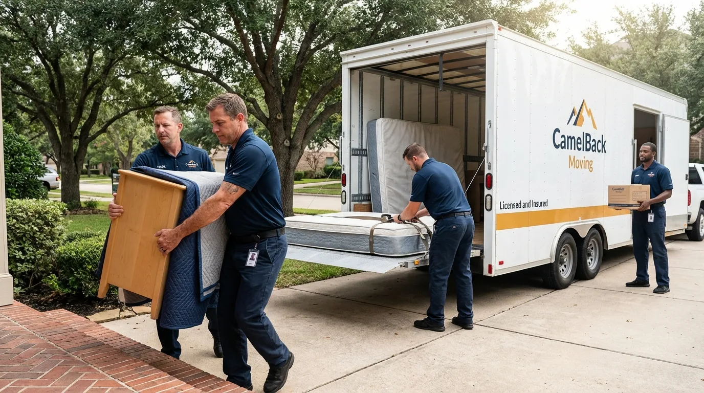 Crew loading residential truck for cross-state move from Center, NE